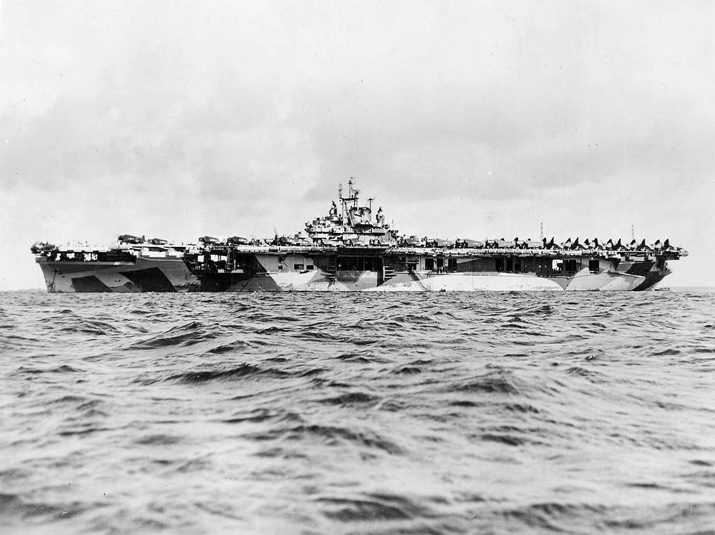 aircraft carrier, the USS Yorktown, in the middle of the ocean