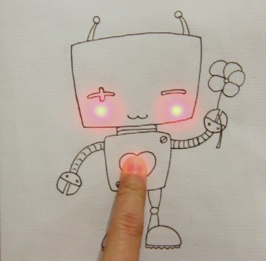 image of hand drawn robot with light up eyes