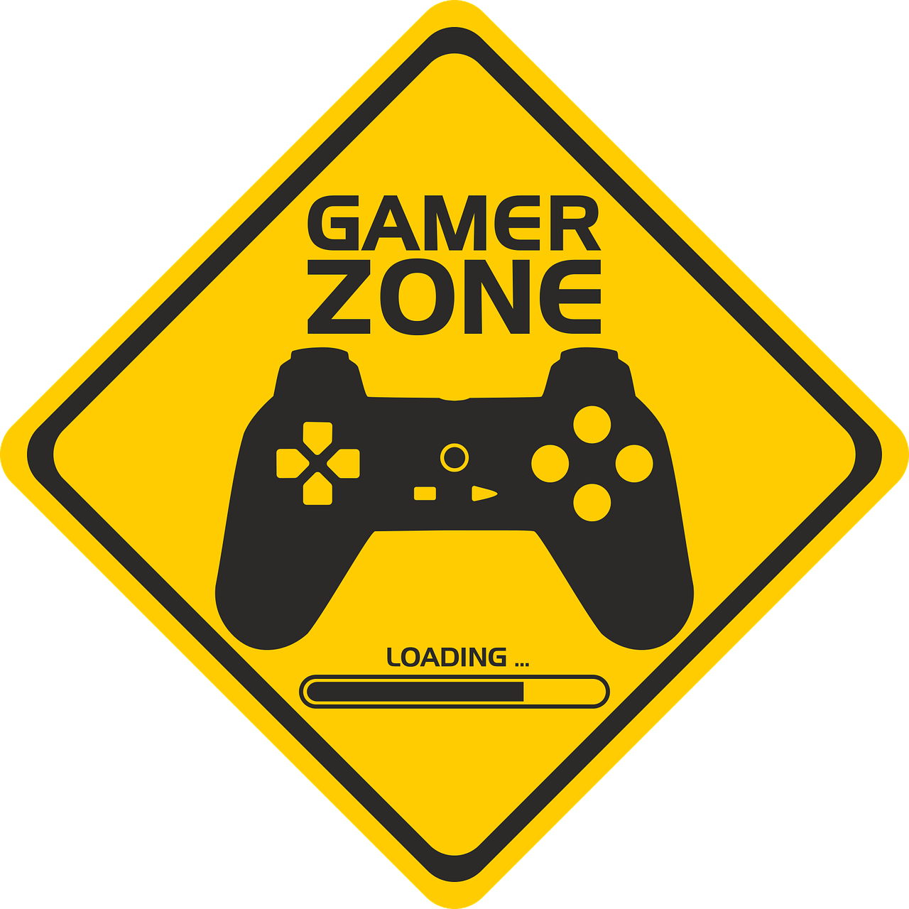 yellow sign with gamer zone in black and a controller