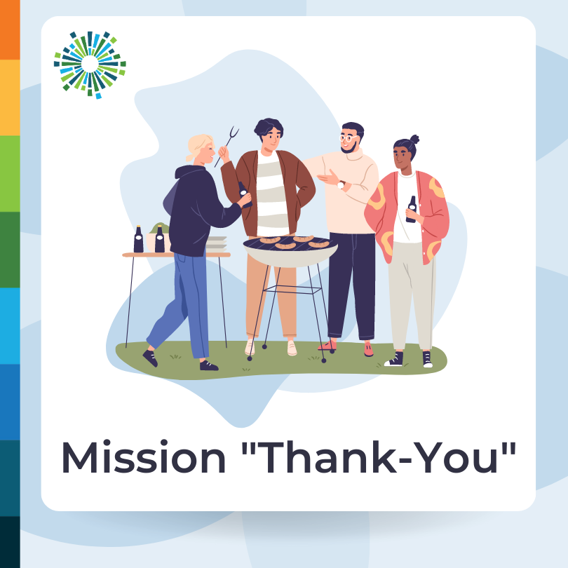 Mission "Thank-You" with picture of people having a cookout