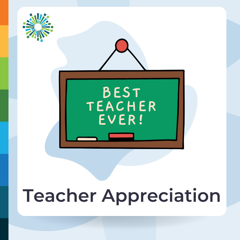 Teacher Appreciation with image of chalkboard that says "Best Teacher Ever!"