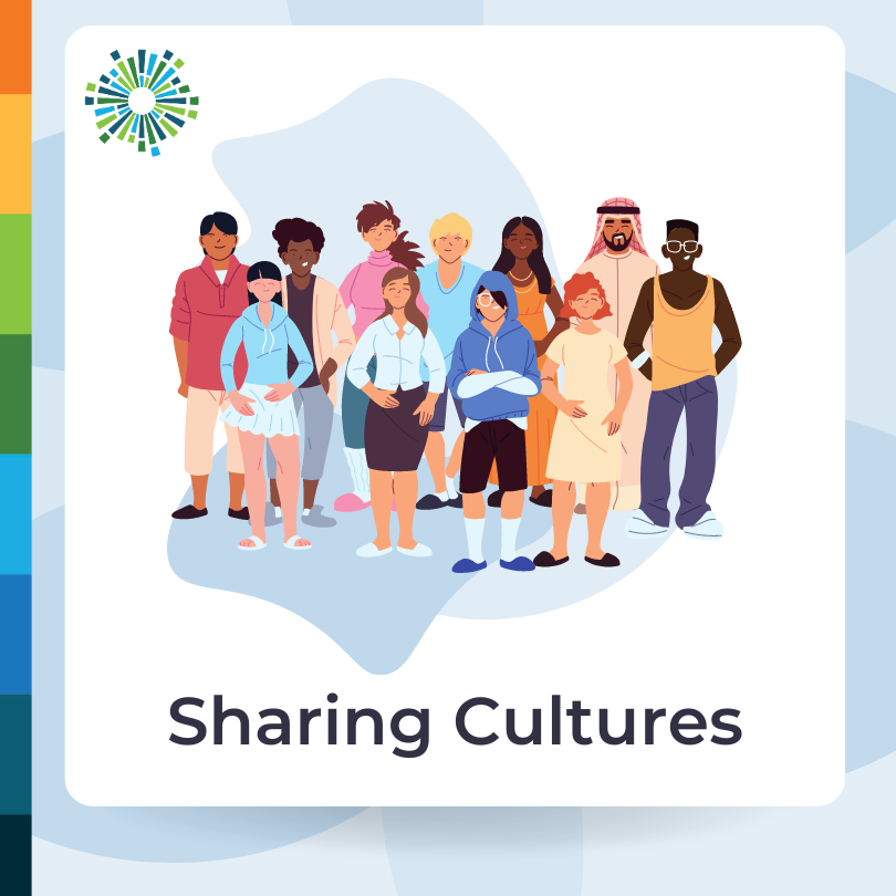 Sharing Cultures with picture of diverse group of people
