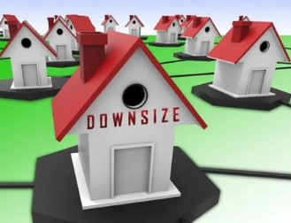 graphic of small homes with the word downsize on one home