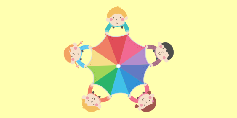 Children playing with a parachute