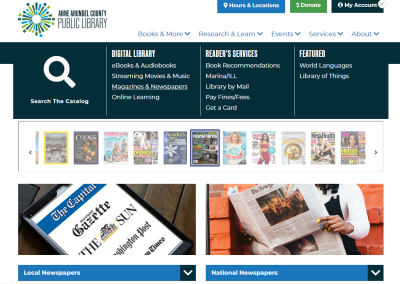 Screenshot for accessing magazines and newspapers