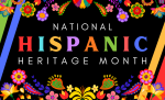 National hispanic heritage month, dark background with patterned flowers and bright colors