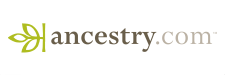 Ancestry.com logo with green leaves. 