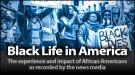 Black Life in America logo with young Black Lives Matter protestors. 