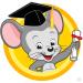 A smiling cartoon mouse in a graduation cap and holding a diploma