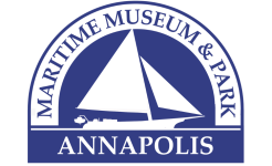 Annapolis Maritime Museum and Park Image of a While Sailboat on a Blue Background