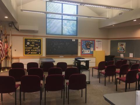 Maryland City Community Meeting Room set up classroom-style