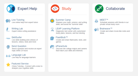 A list of tools offered by Brainfuse. 