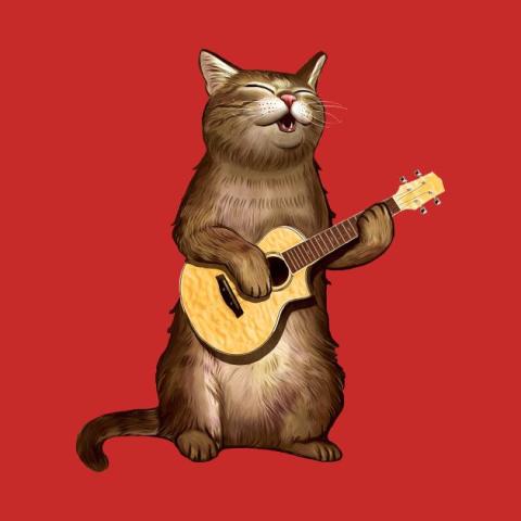 cartoon cat playing ukulele