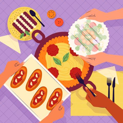 Image by Freepik: Drawing of Hands Serving Potluck Style Food
