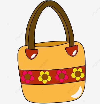 yellow cloth bag with yellow flower graphics on a red stripe