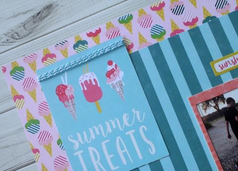 The picture shows a scrapbook page of ice cream cones and a phrase that says "summer treats" 