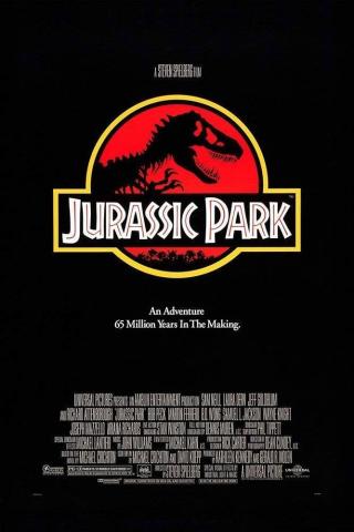 Movie poster for the classic film, Jurassic Park. 