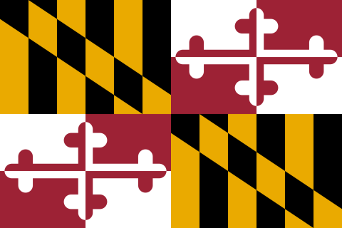 Gold and black checkered and red and white box Maryland flag