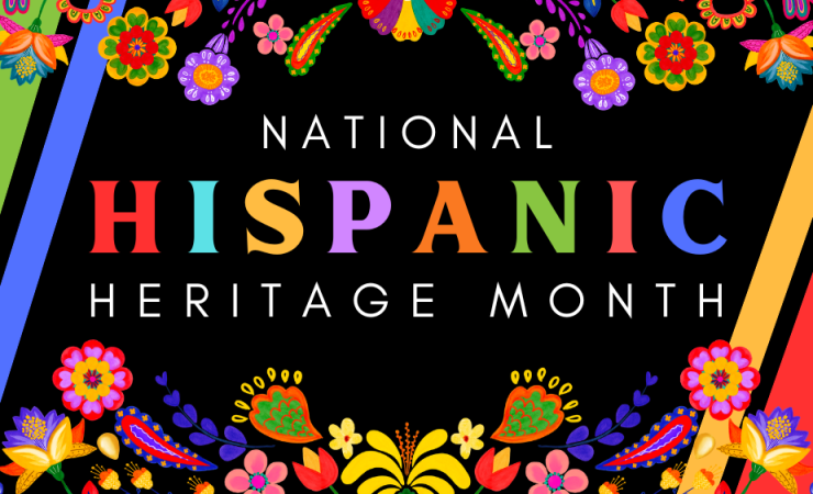 national hispanic heritage month, black background with colorful flowers